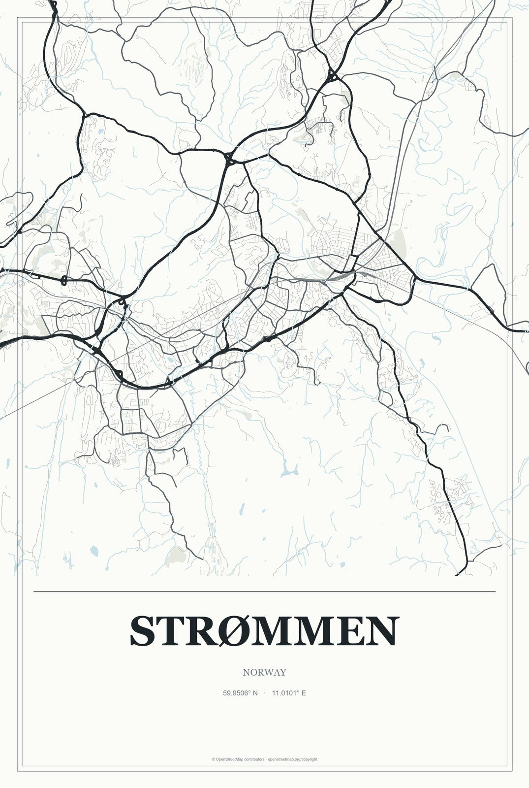 Strømmen, Norway City Map Aluminum Sign in Gallery Air style
