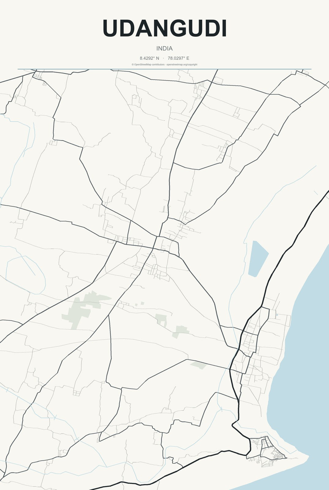 Udangudi, India City Map Aluminum Sign in Headline Atlas style