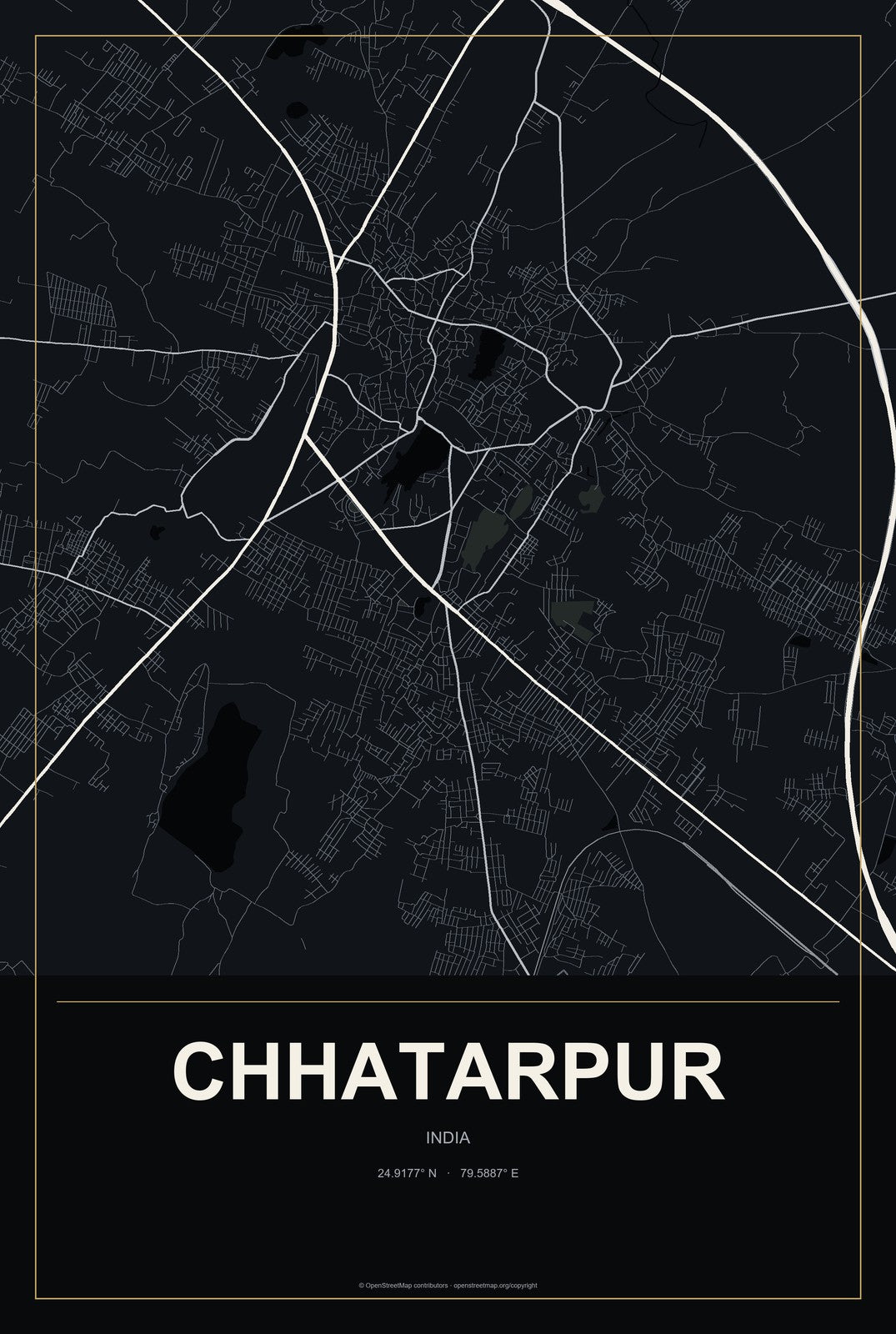 Chhatarpur, Delhi, India City Map Aluminum Sign in Metropolitan Noir style
