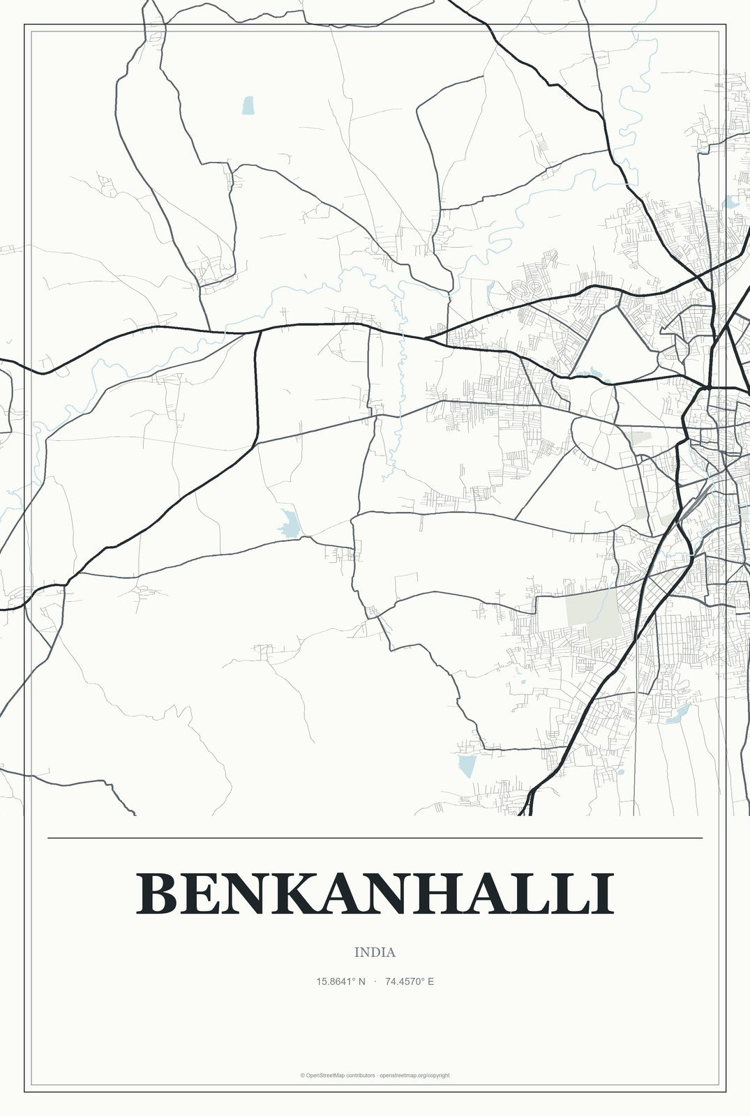 Benkanhalli, India City Map Aluminum Sign in Gallery Air style
