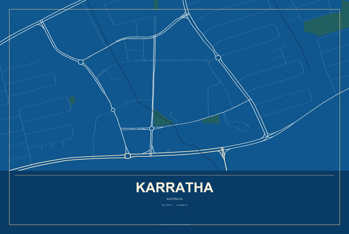 Karratha, Australia City Map Aluminum Sign in Harbor Cobalt style
