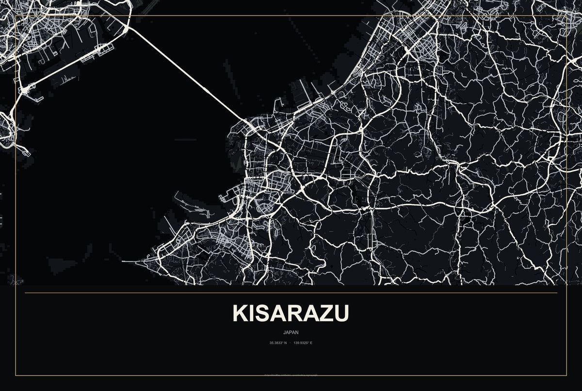 Kisarazu, Japan City Map Aluminum Sign in Metropolitan Noir style
