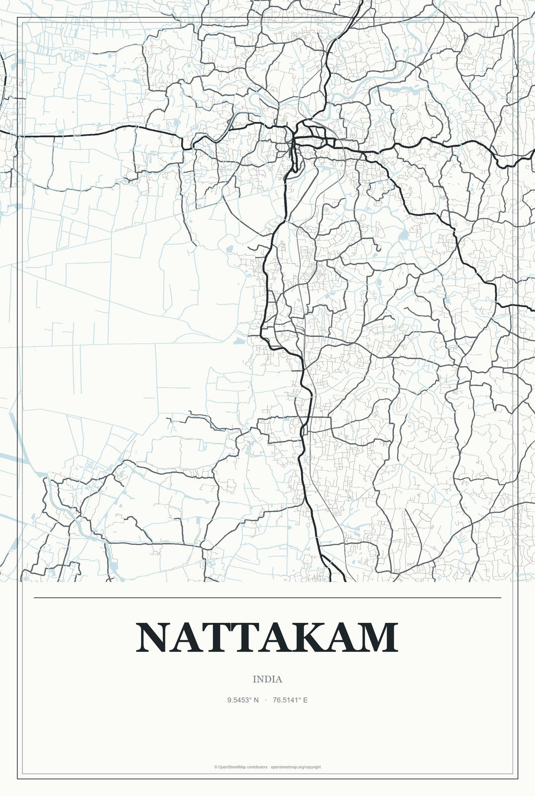 Nattakam, India City Map Aluminum Sign in Gallery Air style