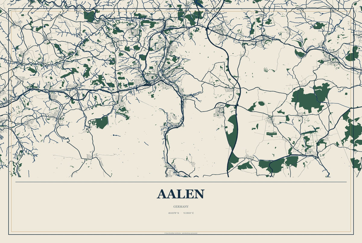 Aalen, Germany City Map Aluminum Sign in Coastal Cutout style