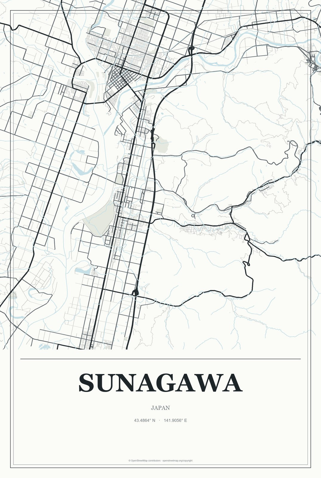 Sunagawa, Japan City Map Aluminum Sign in Gallery Air style