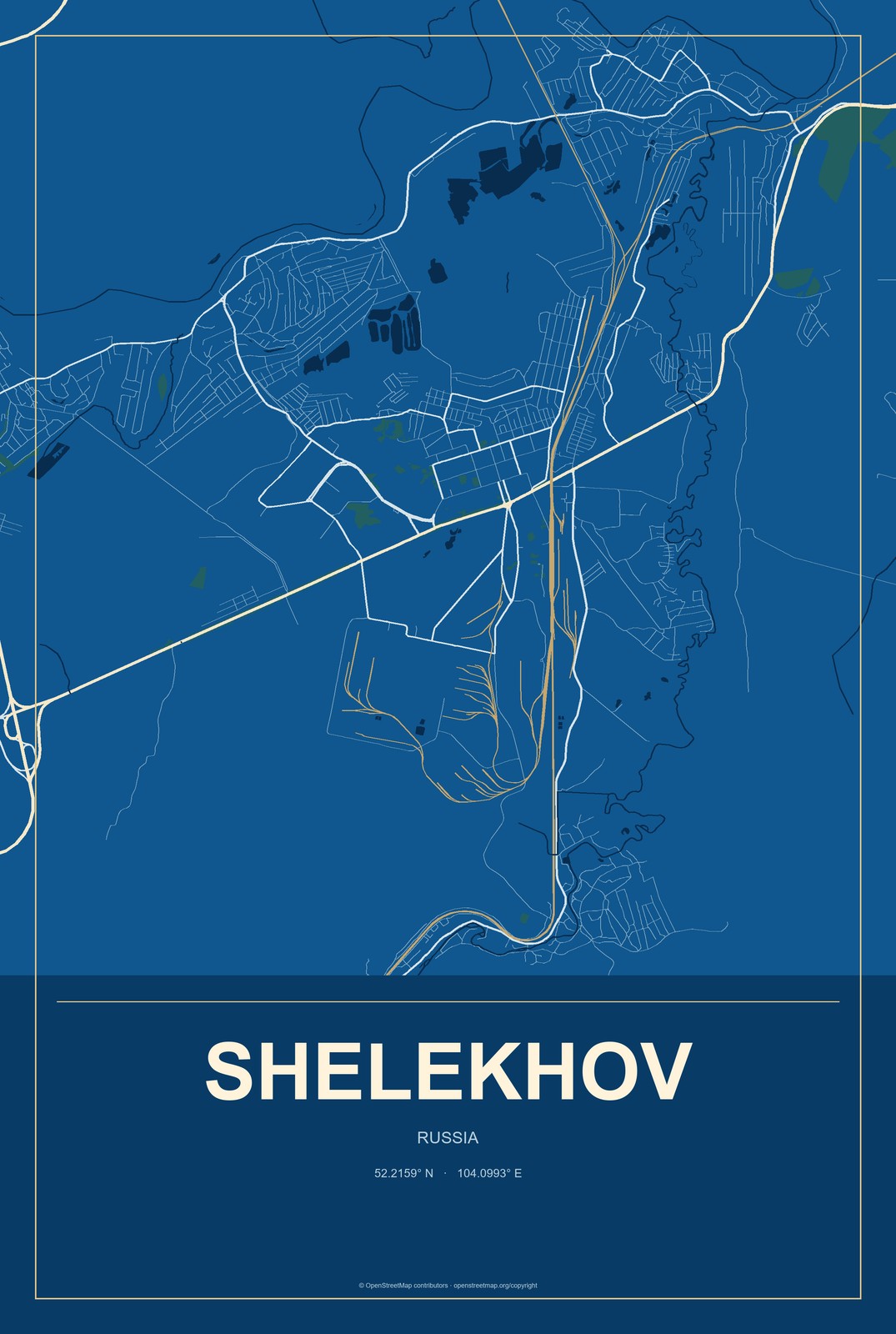 Shelekhov, Russia City Map Aluminum Sign in Harbor Cobalt style