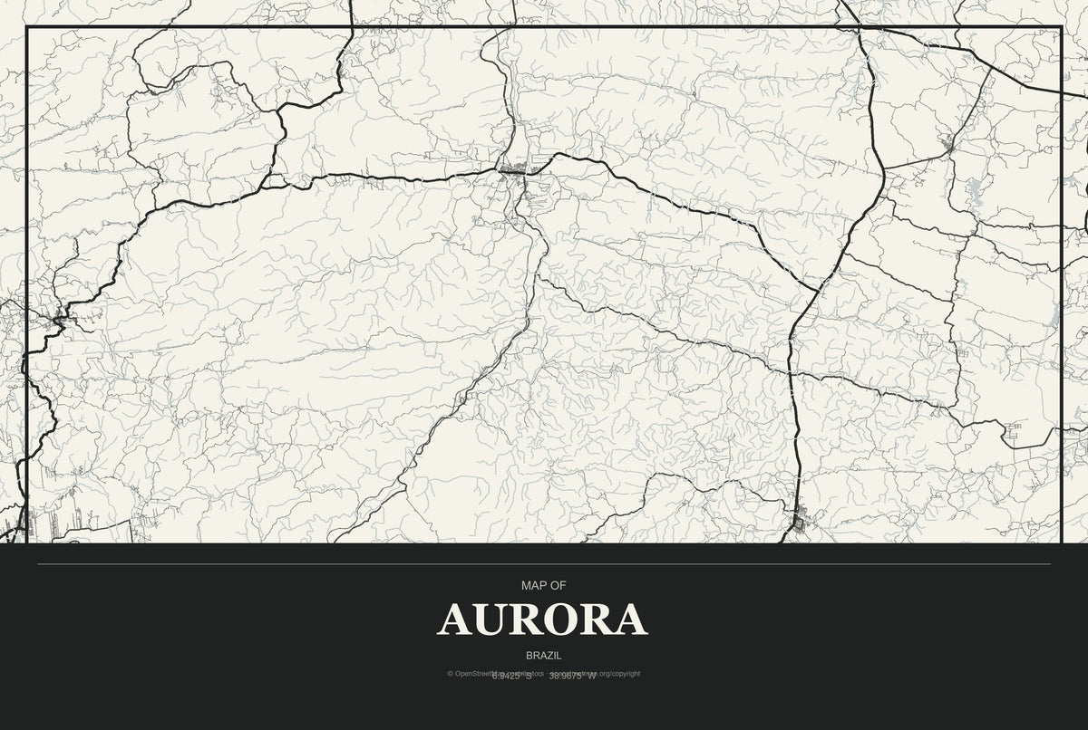 Aurora, Brazil City Map Aluminum Sign in Museum Plaque style