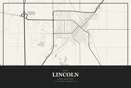 Lincoln, Illinois City Map Aluminum Sign in Museum Plaque style