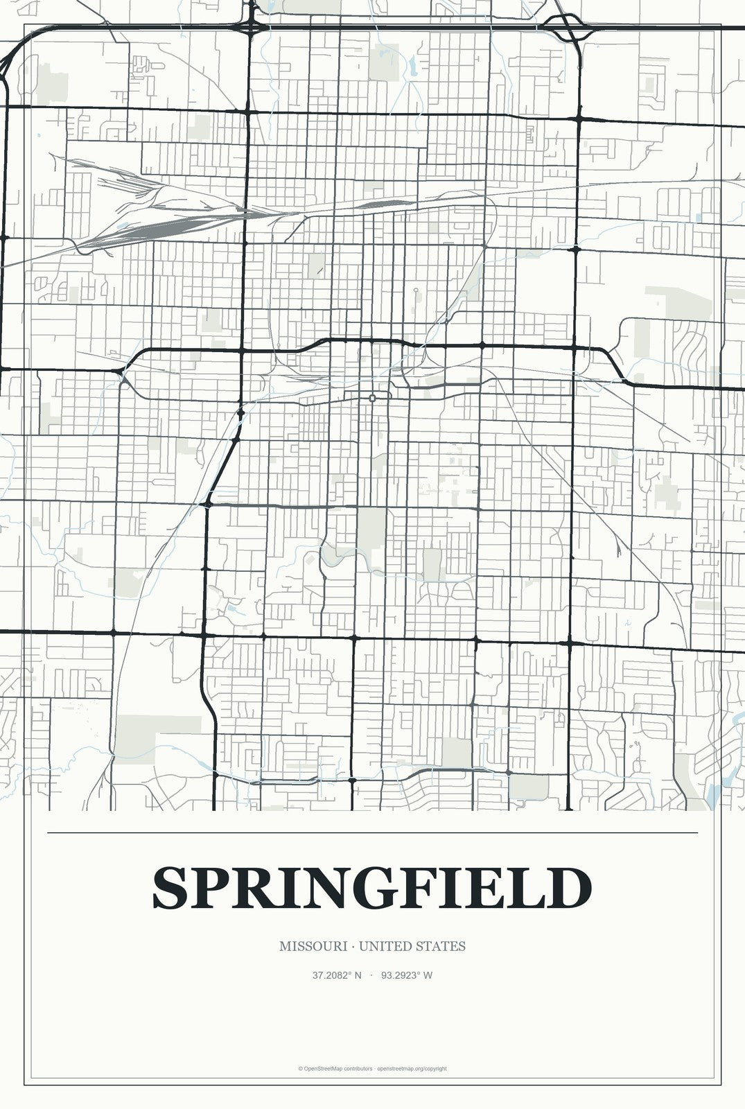 Springfield, Missouri City Map Aluminum Sign in Gallery Air style