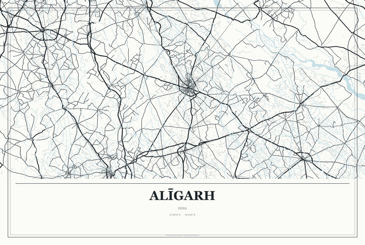 Alīgarh, India City Map Aluminum Sign in Gallery Air style