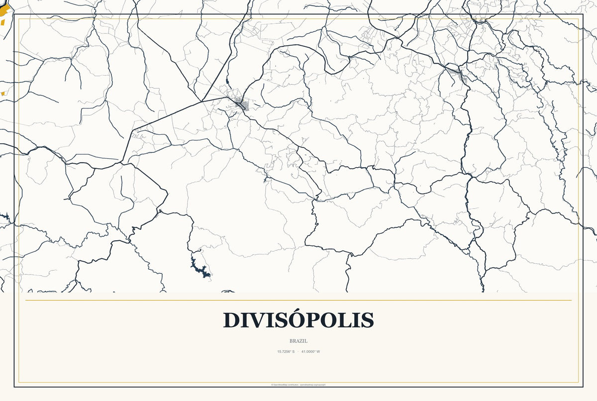 Divisópolis, Brazil City Map Aluminum Sign in Citrine Modern style