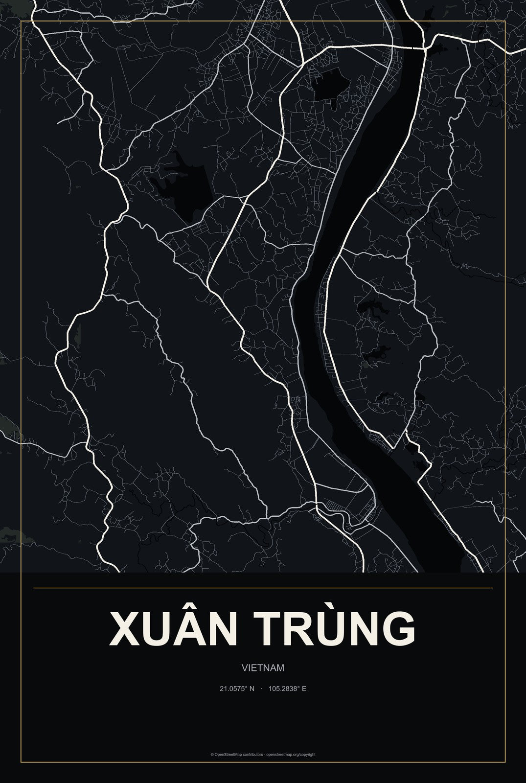 Xuân Trùng, Vietnam City Map Aluminum Sign in Metropolitan Noir style