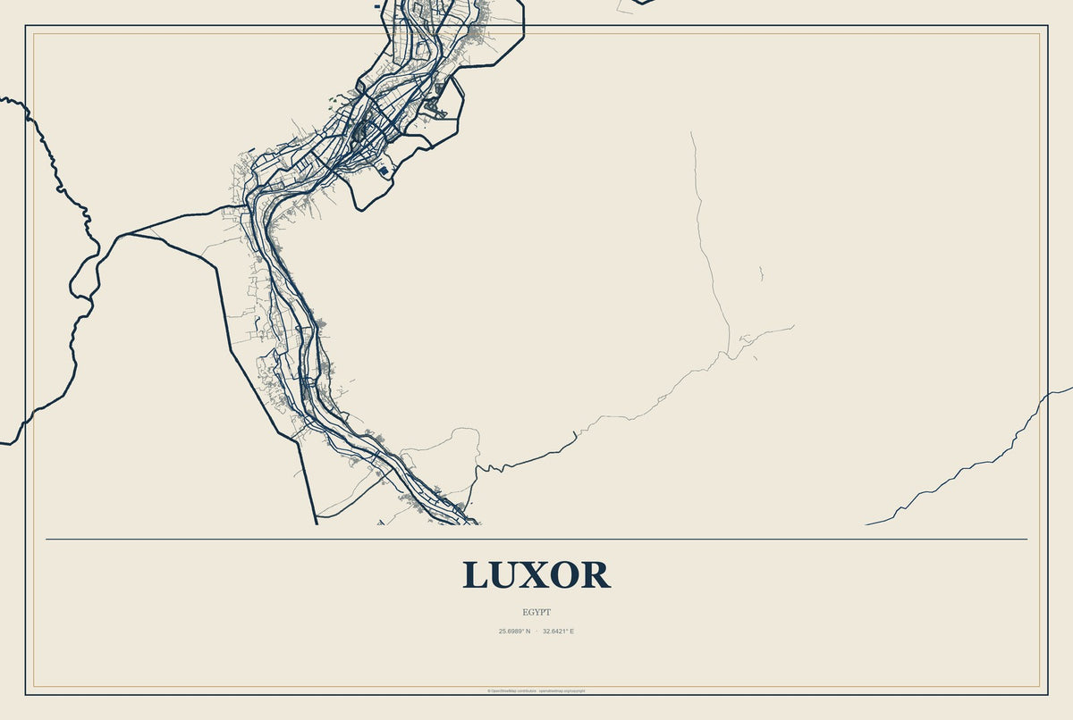 Luxor, Egypt City Map Aluminum Sign in Coastal Cutout style