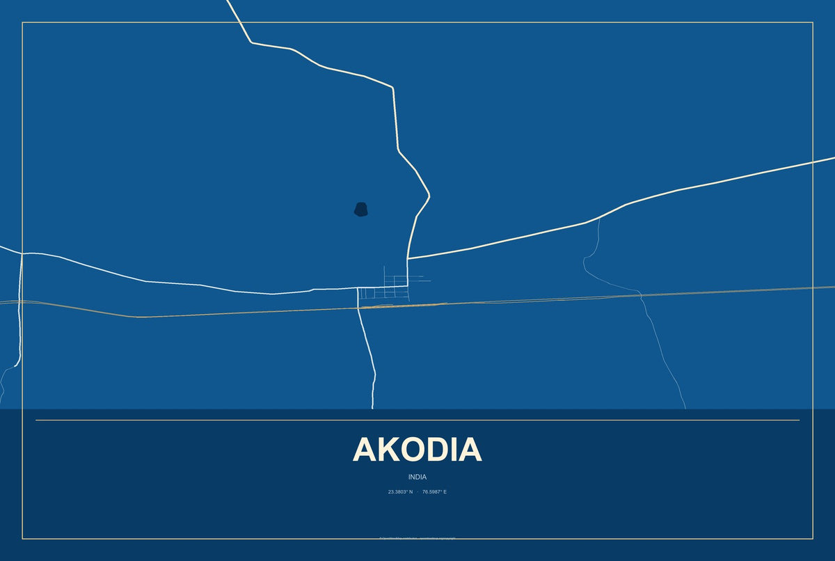 Akodia, India City Map Aluminum Sign in Harbor Cobalt style