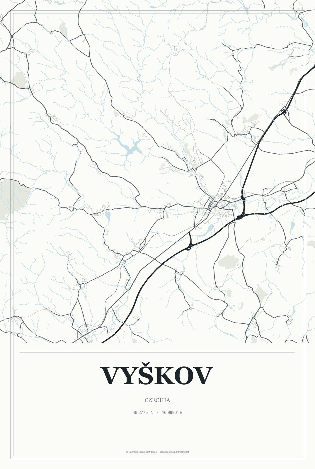 Vyškov, Czechia City Map Aluminum Sign in Gallery Air style
