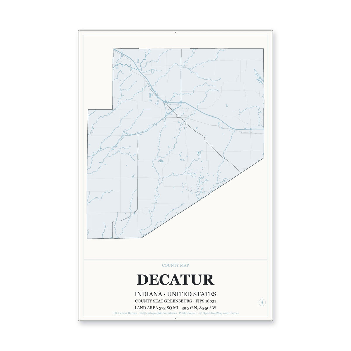 Decatur County, Indiana Map Aluminum Sign in Gallery Air style