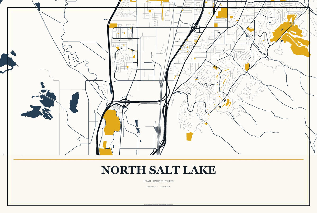 North Salt Lake, Utah City Map Aluminum Sign in Citrine Modern style