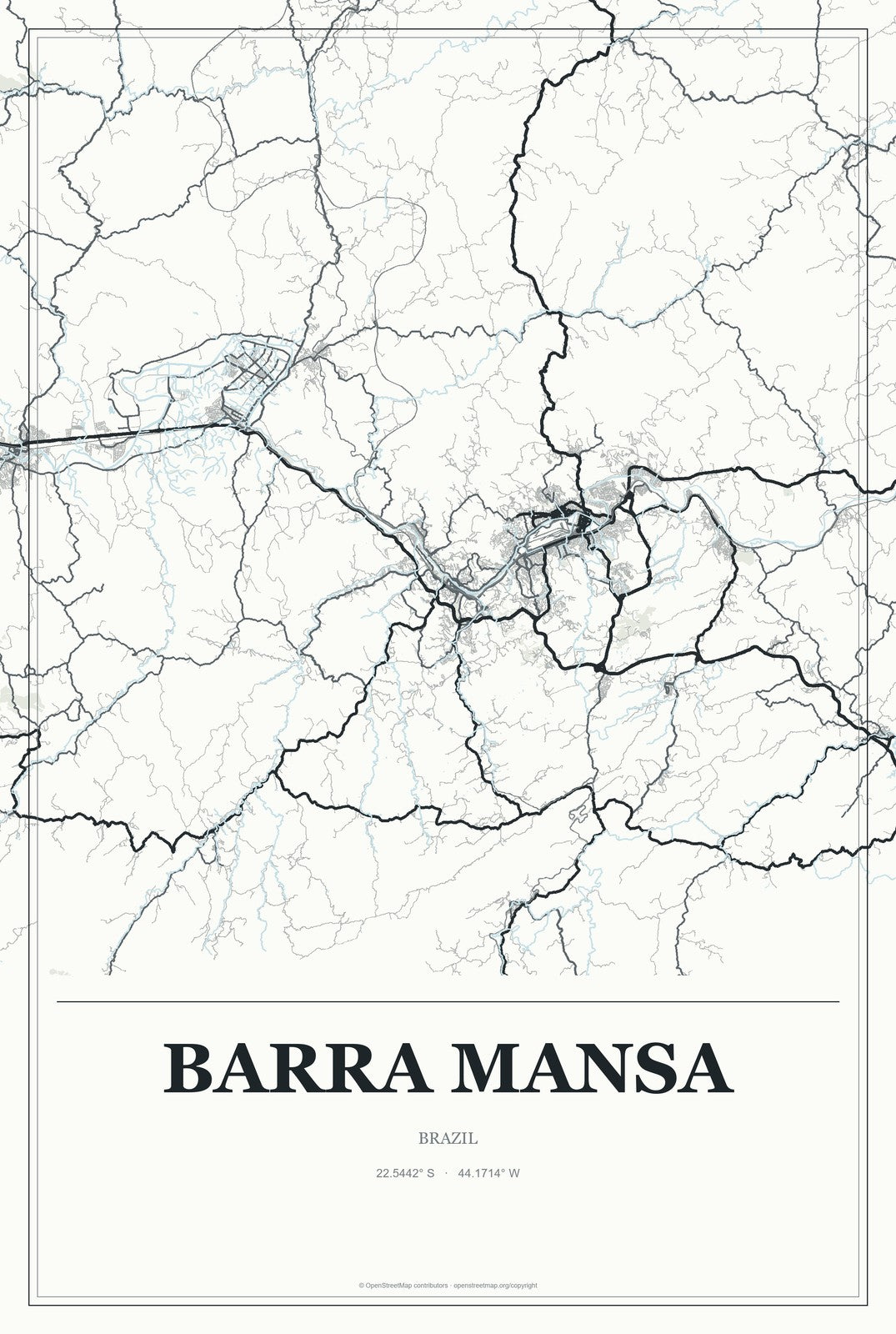 Barra Mansa, Brazil City Map Aluminum Sign in Gallery Air style