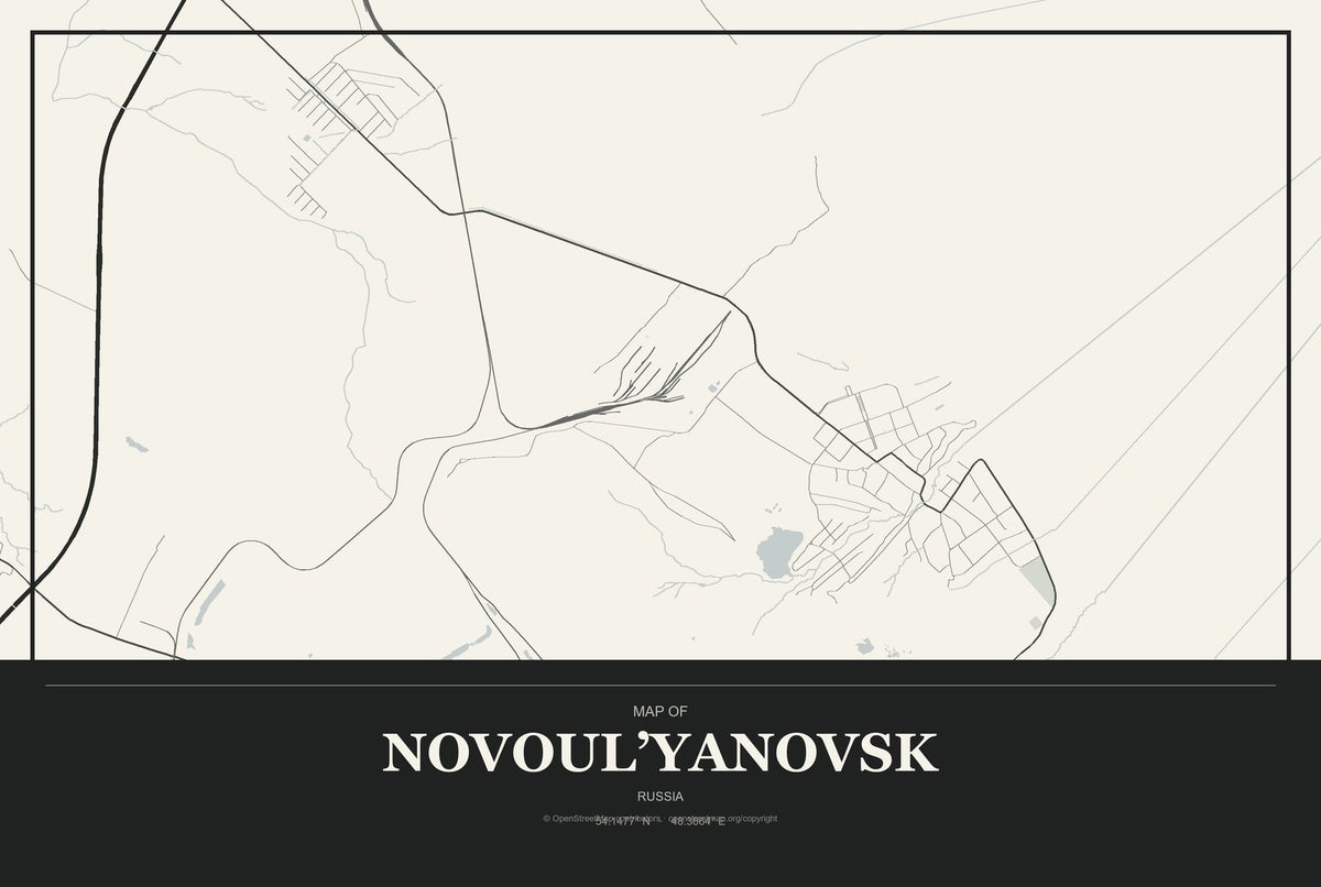 Novoul’yanovsk, Russia City Map Aluminum Sign in Museum Plaque style