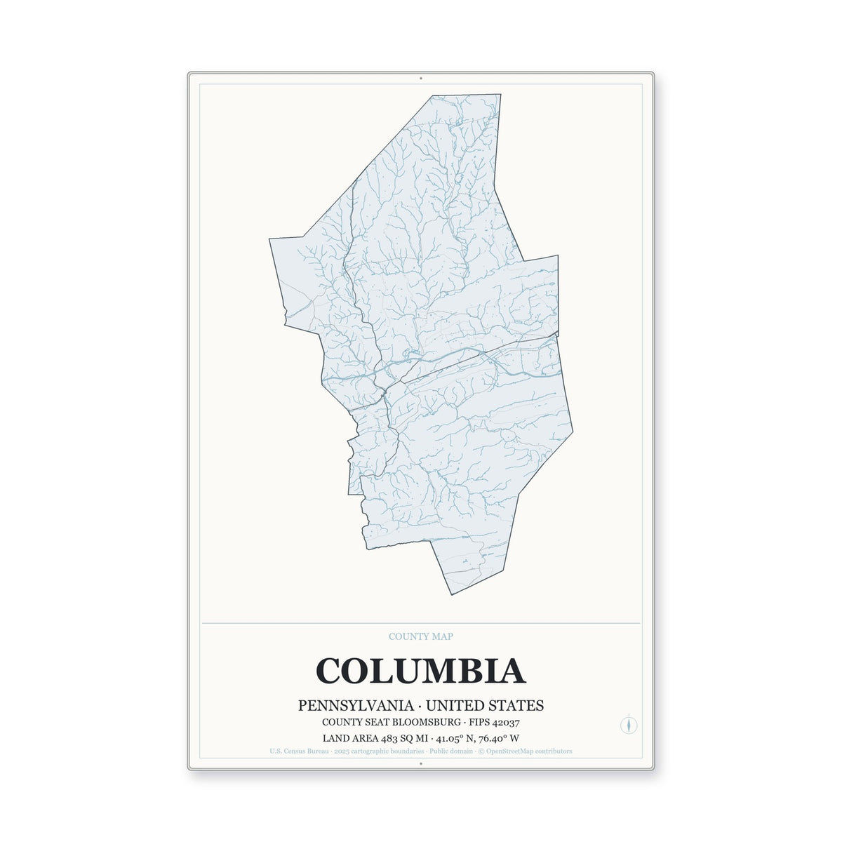 Columbia County, Pennsylvania Map Aluminum Sign in Gallery Air style