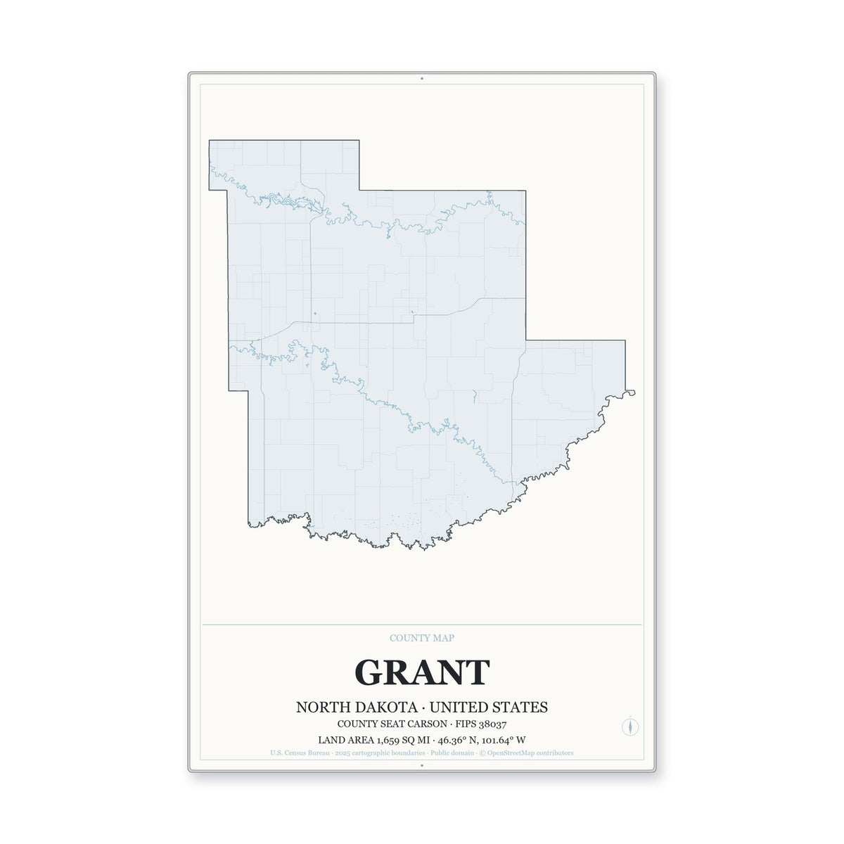 Grant County, North Dakota Map Aluminum Sign in Gallery Air style