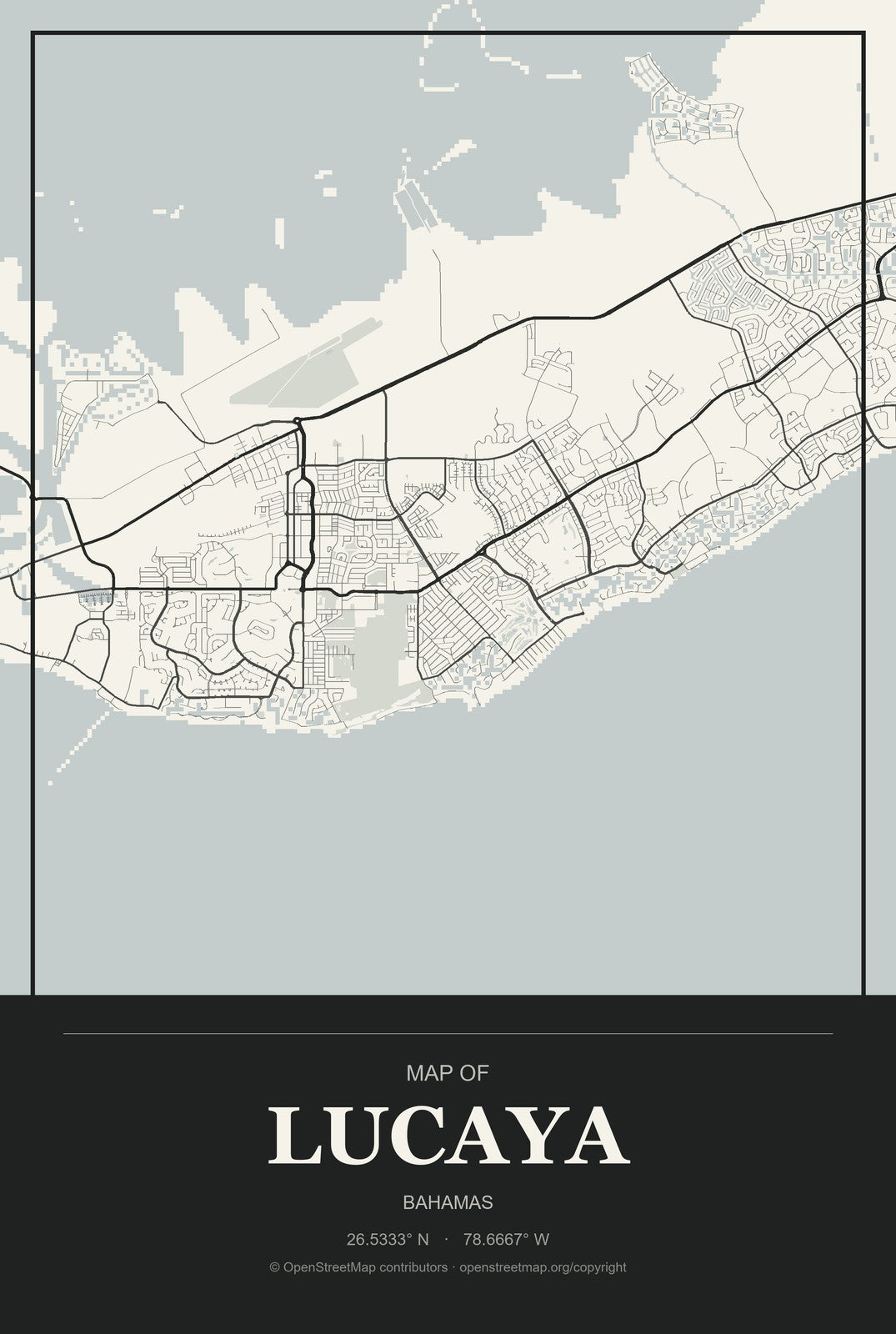 Lucaya, Bahamas City Map Aluminum Sign in Museum Plaque style