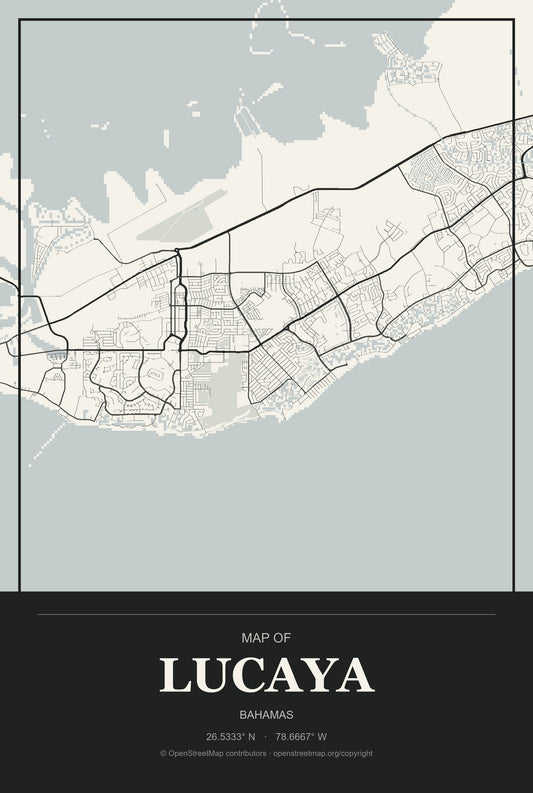 Lucaya, Bahamas City Map Aluminum Sign in Museum Plaque style