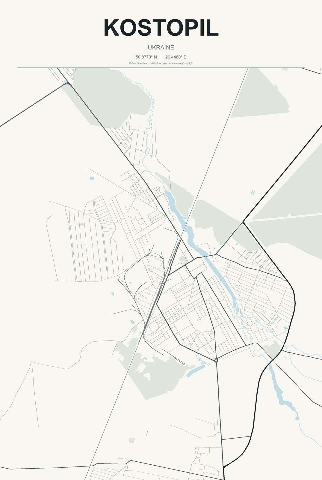 Kostopil, Ukraine City Map Aluminum Sign in Headline Atlas style