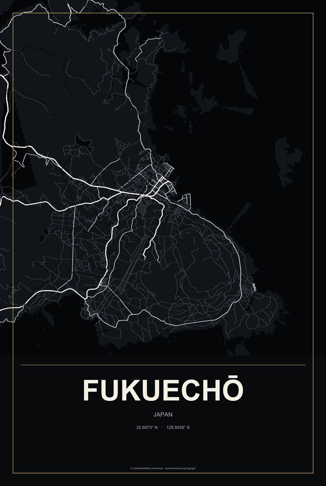 Fukuechō, Japan City Map Aluminum Sign in Metropolitan Noir style