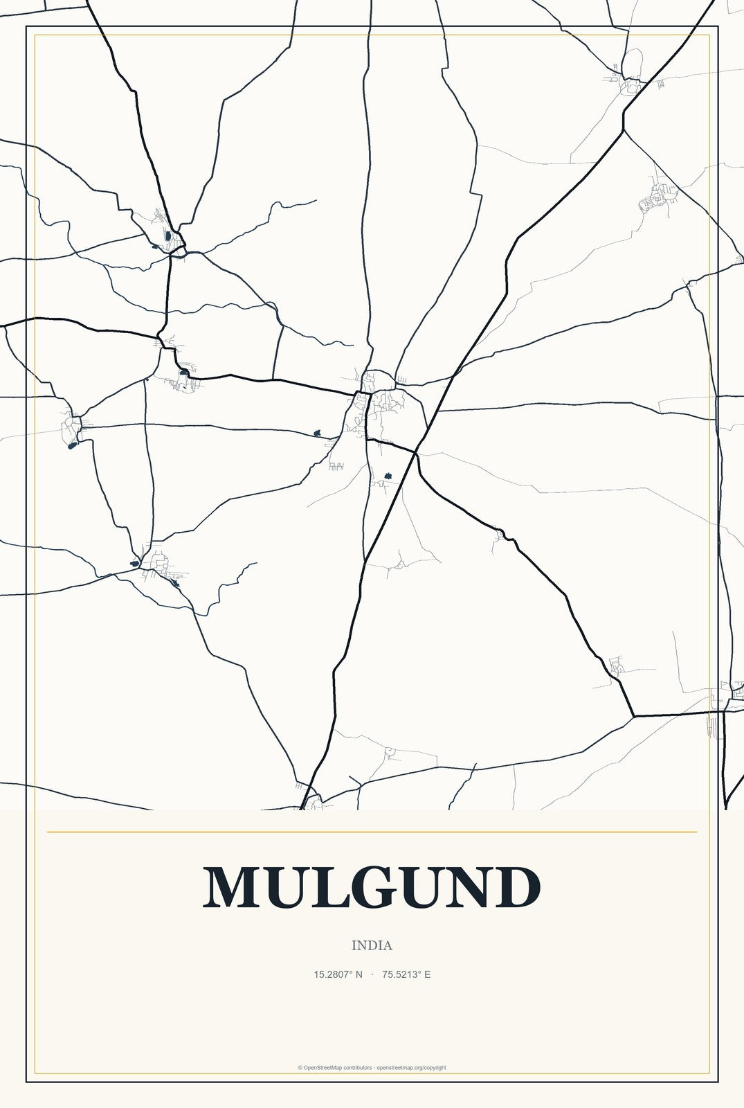 Mulgund, India City Map Aluminum Sign in Citrine Modern style