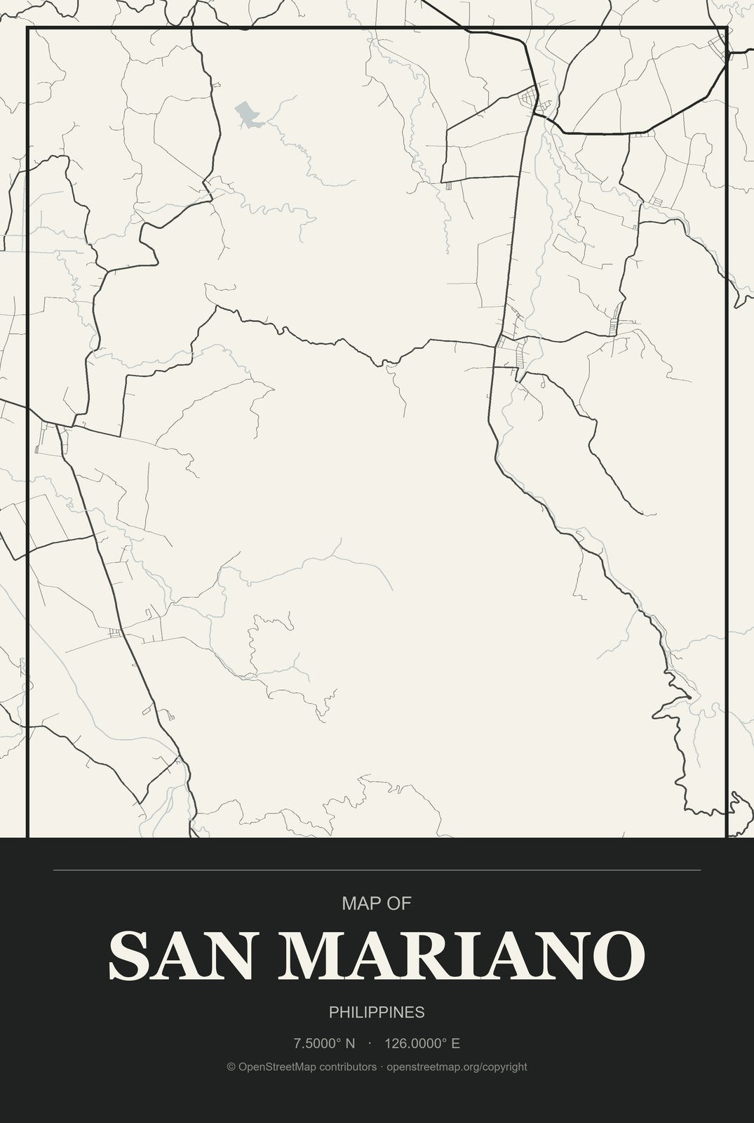San Mariano, Davao Region, Philippines City Map Aluminum Sign in Museum Plaque style