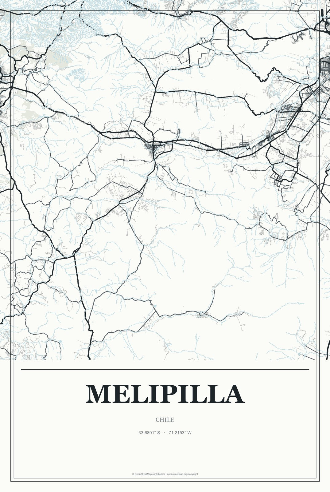 Melipilla, Chile City Map Aluminum Sign in Gallery Air style