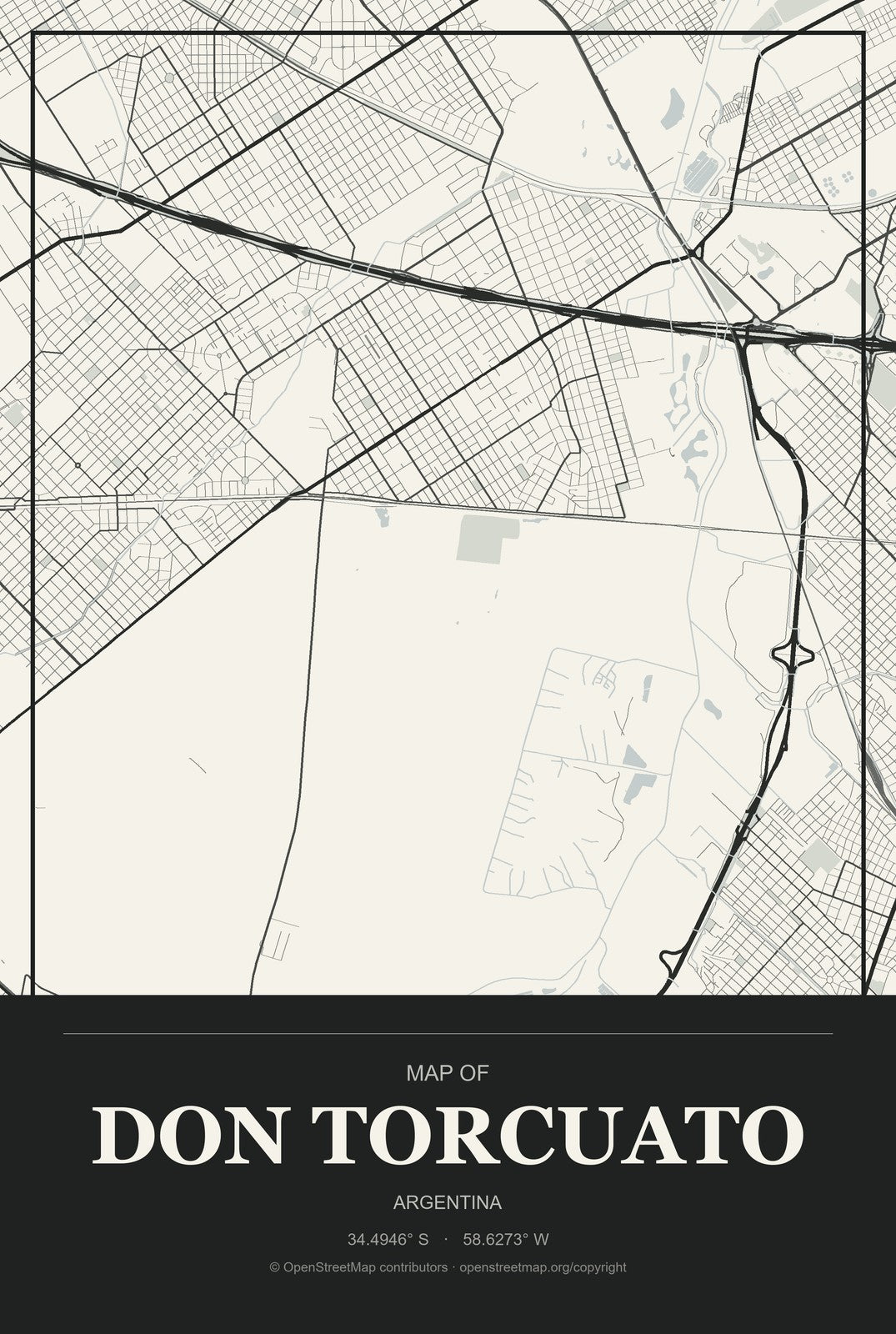 Don Torcuato, Argentina City Map Aluminum Sign in Museum Plaque style