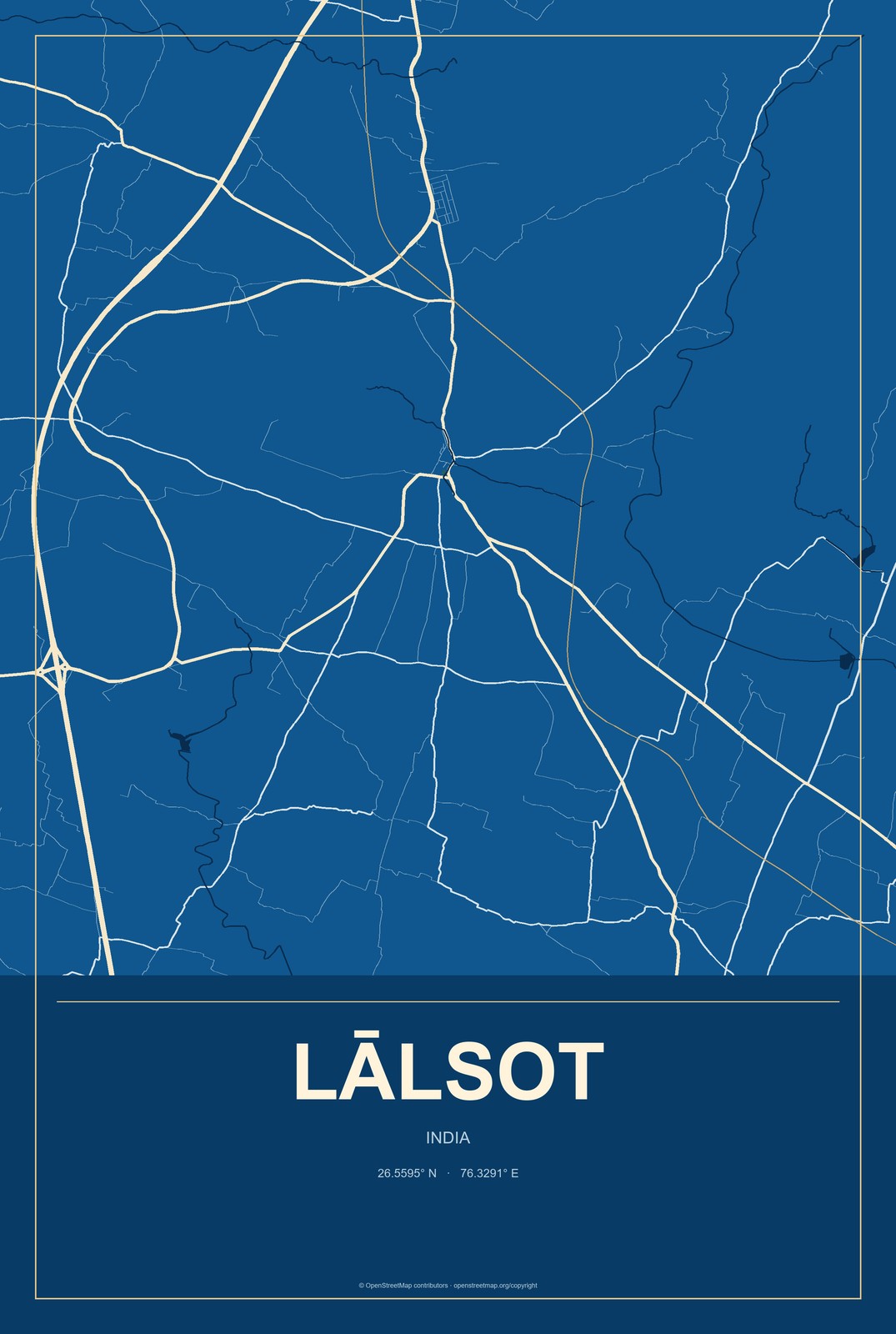 Lālsot, India City Map Aluminum Sign in Harbor Cobalt style