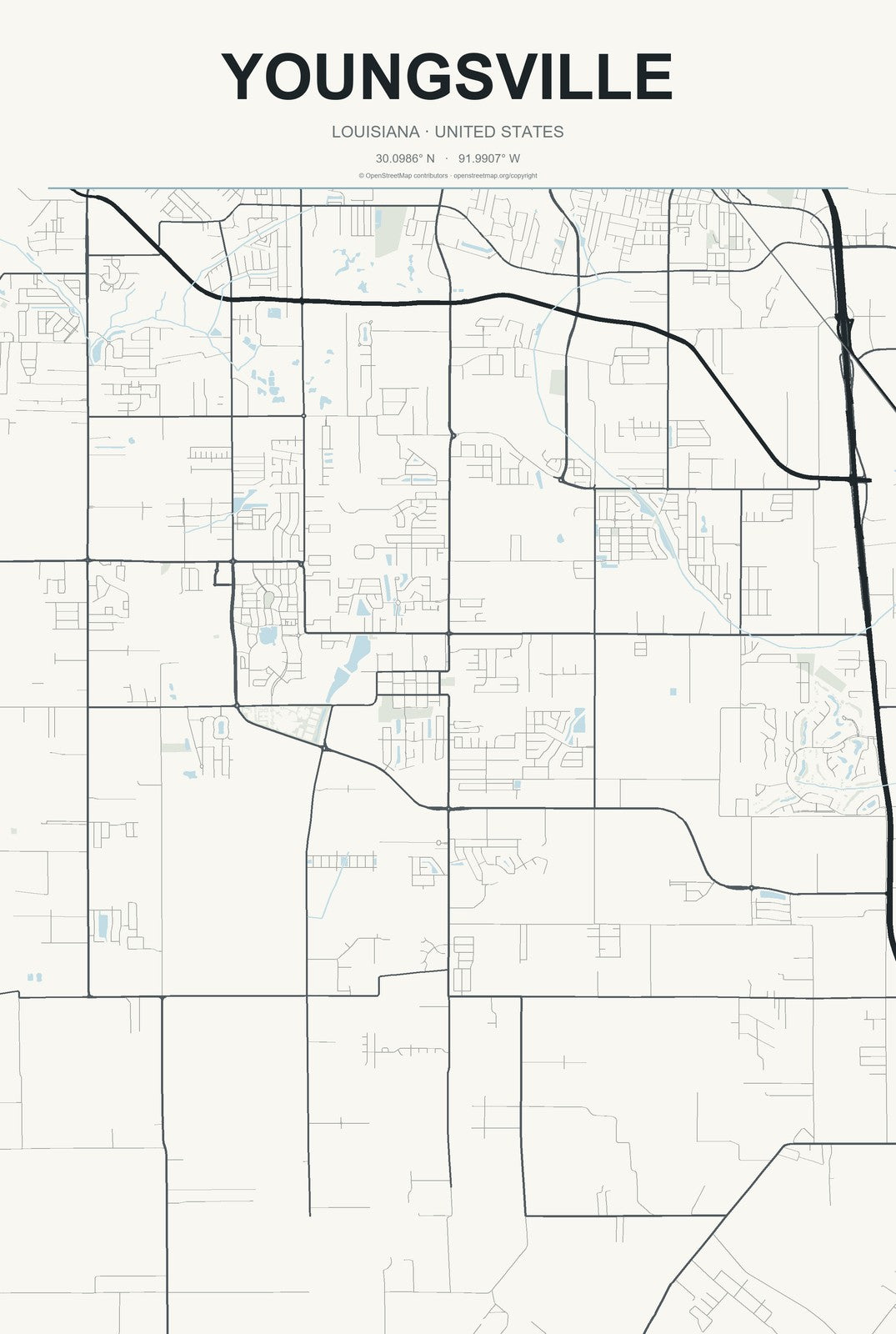 Youngsville, Louisiana City Map Aluminum Sign in Headline Atlas style
