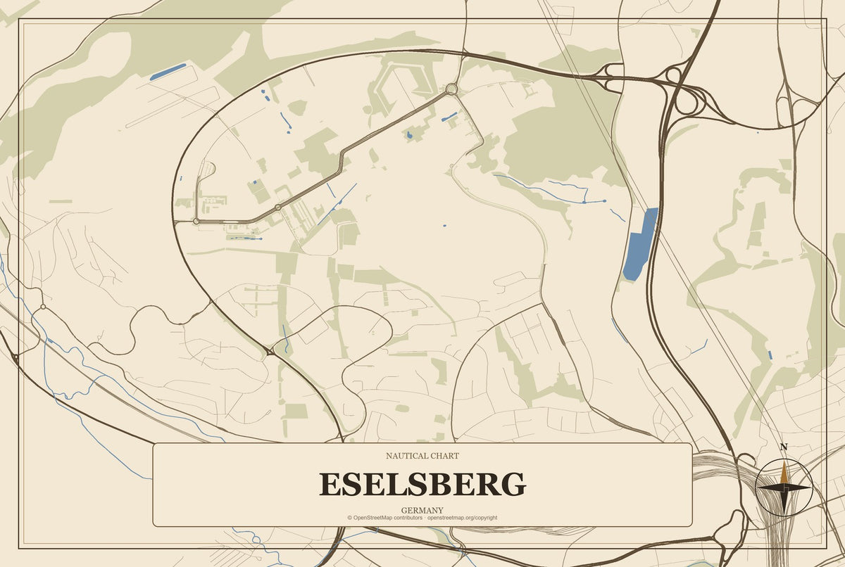 Eselsberg, Germany City Map Aluminum Sign in Heritage Nautical style