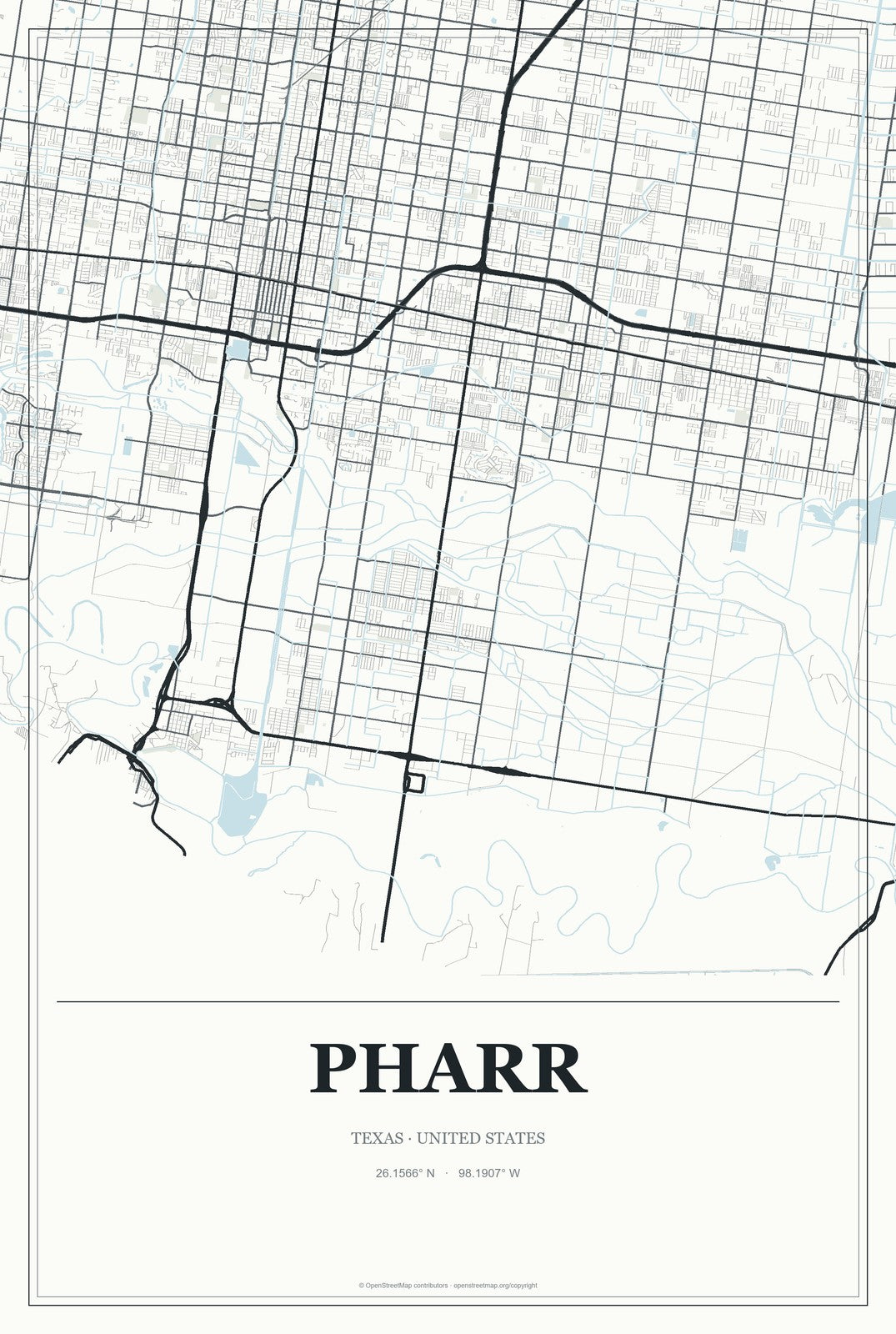 Pharr, Texas City Map Aluminum Sign in Gallery Air style