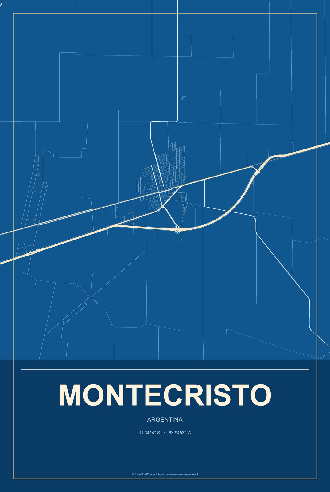 Montecristo, Argentina City Map Aluminum Sign in Harbor Cobalt style