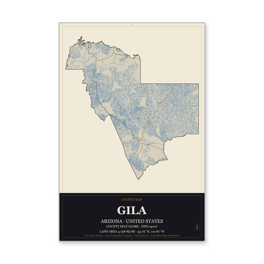 Gila County, Arizona Map Aluminum Sign in Museum Plaque style