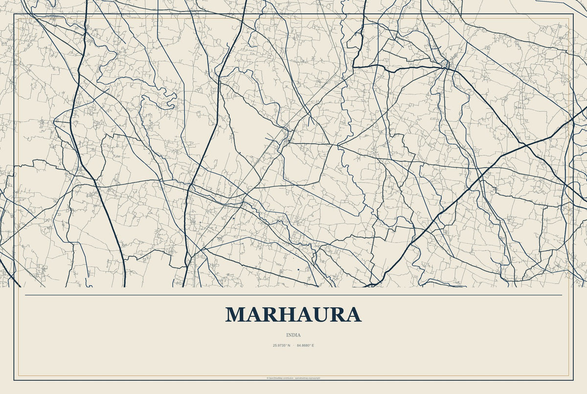 Marhaura, India City Map Aluminum Sign in Coastal Cutout style