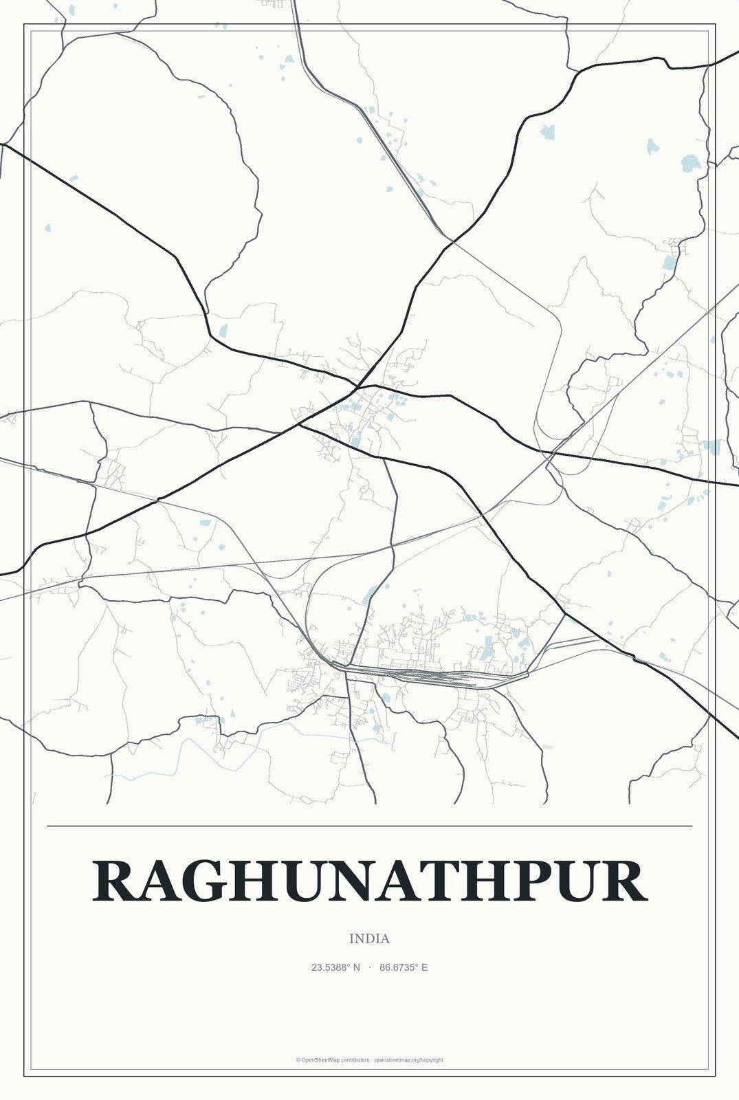Raghunathpur, India City Map Aluminum Sign in Gallery Air style