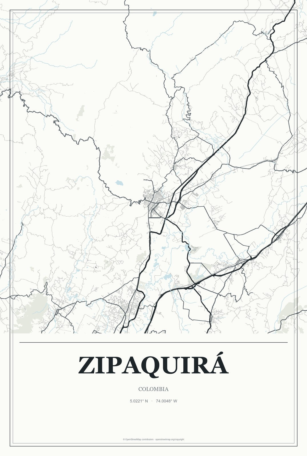 Zipaquirá, Colombia City Map Aluminum Sign in Gallery Air style