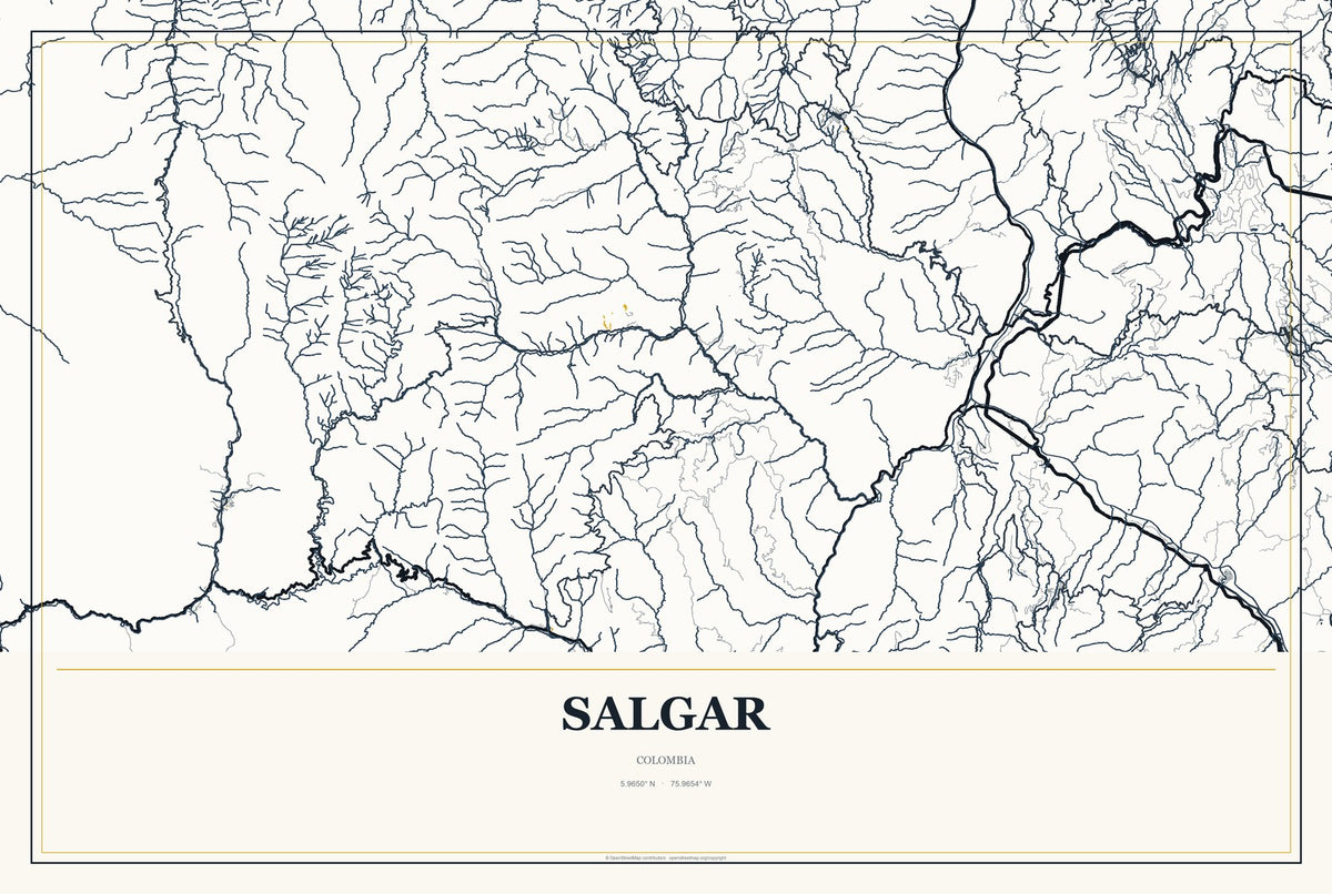 Salgar, Colombia City Map Aluminum Sign in Citrine Modern style