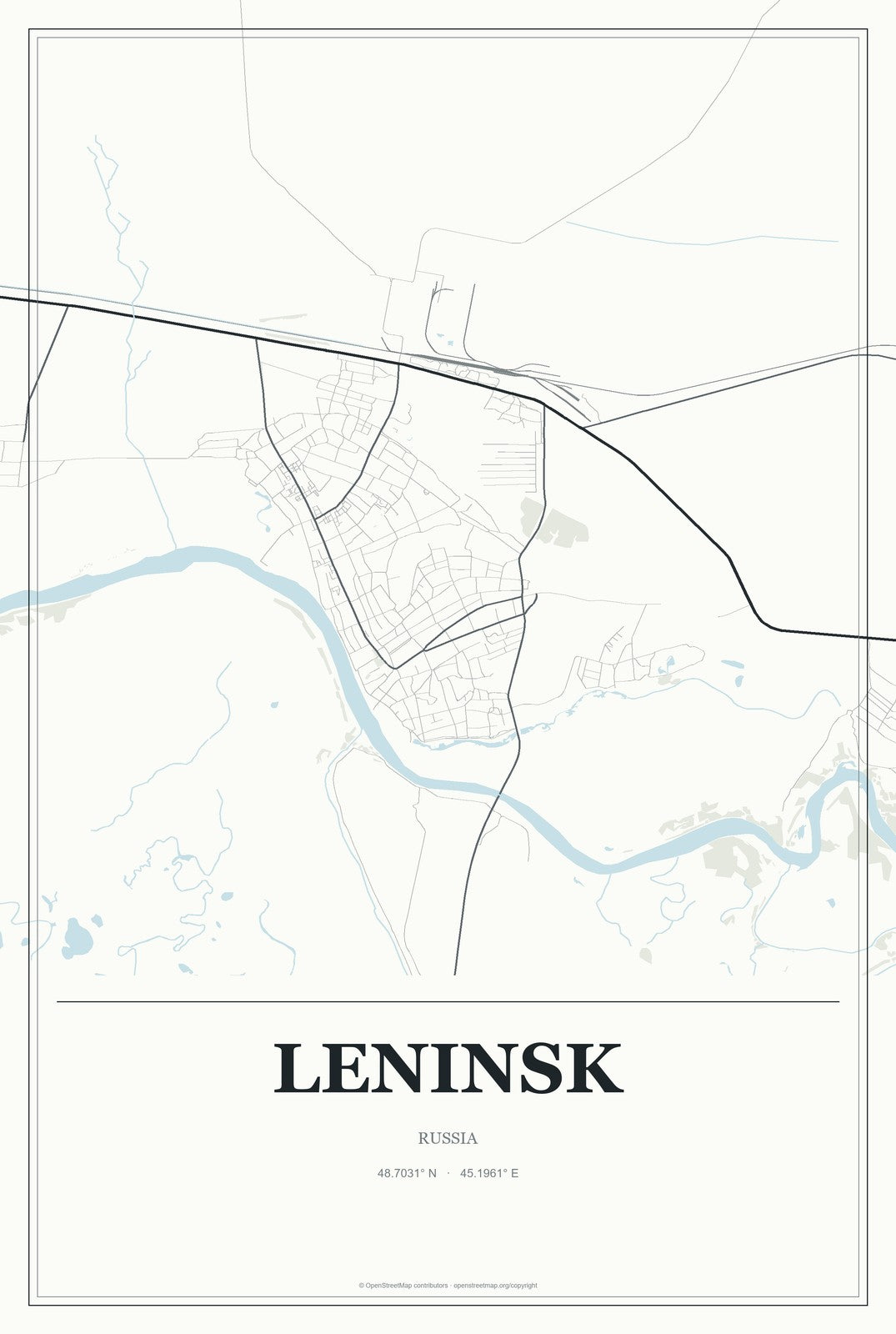 Leninsk, Russia City Map Aluminum Sign in Gallery Air style