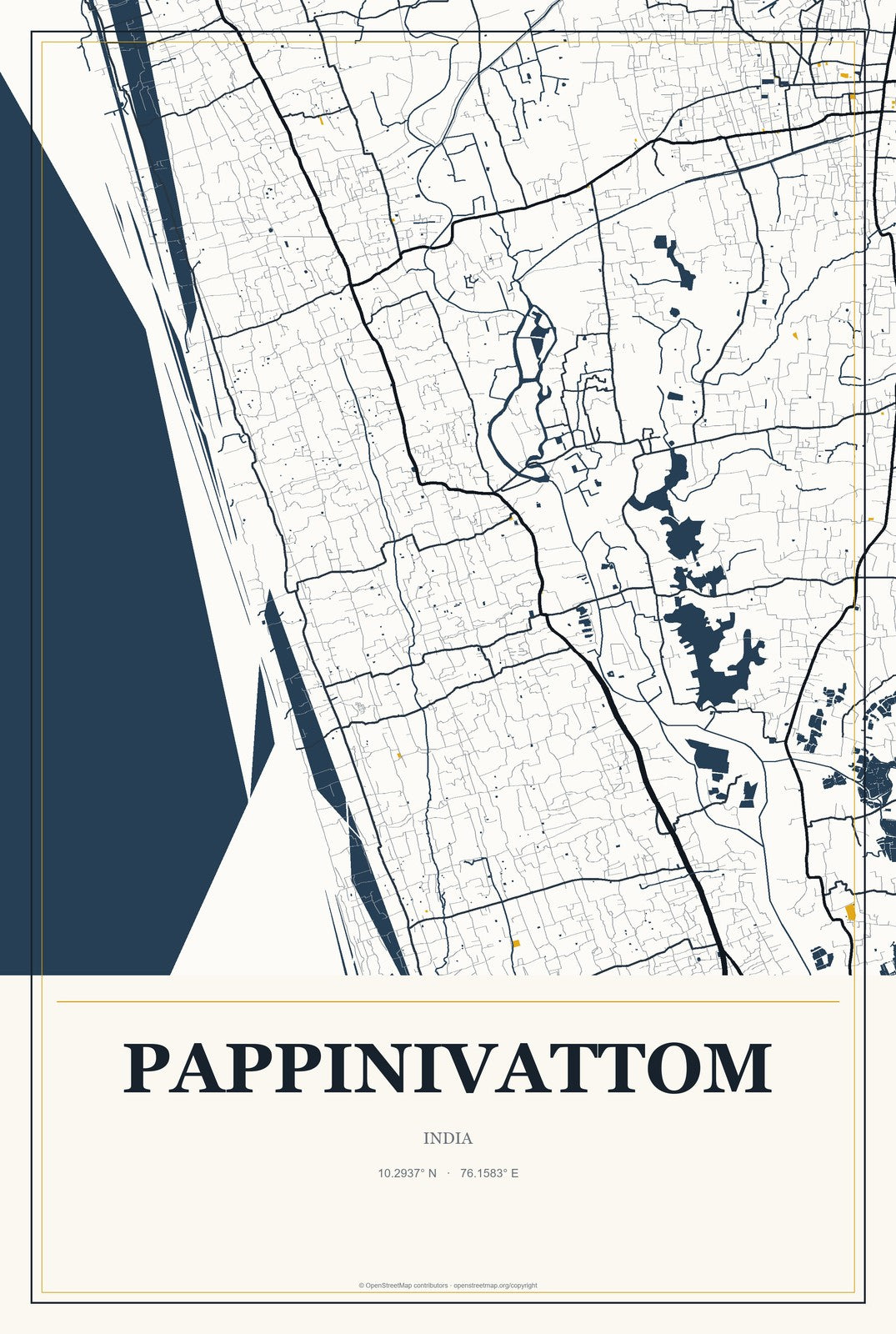 Pappinivattom, India City Map Aluminum Sign in Citrine Modern style