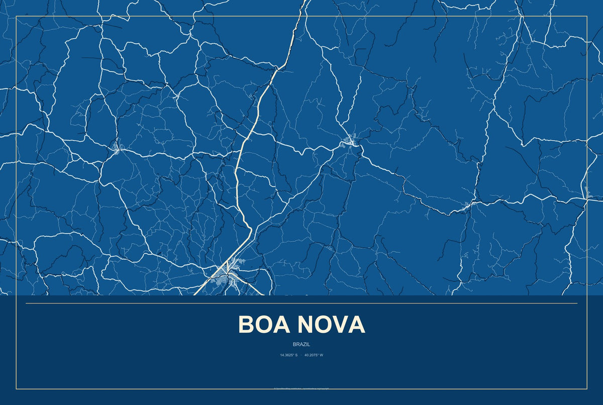 Boa Nova, Brazil City Map Aluminum Sign in Harbor Cobalt style