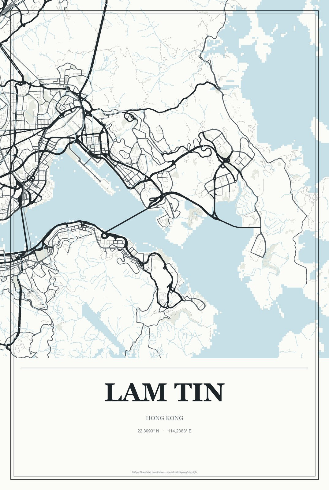 Lam Tin, Hong Kong City Map Aluminum Sign in Gallery Air style
