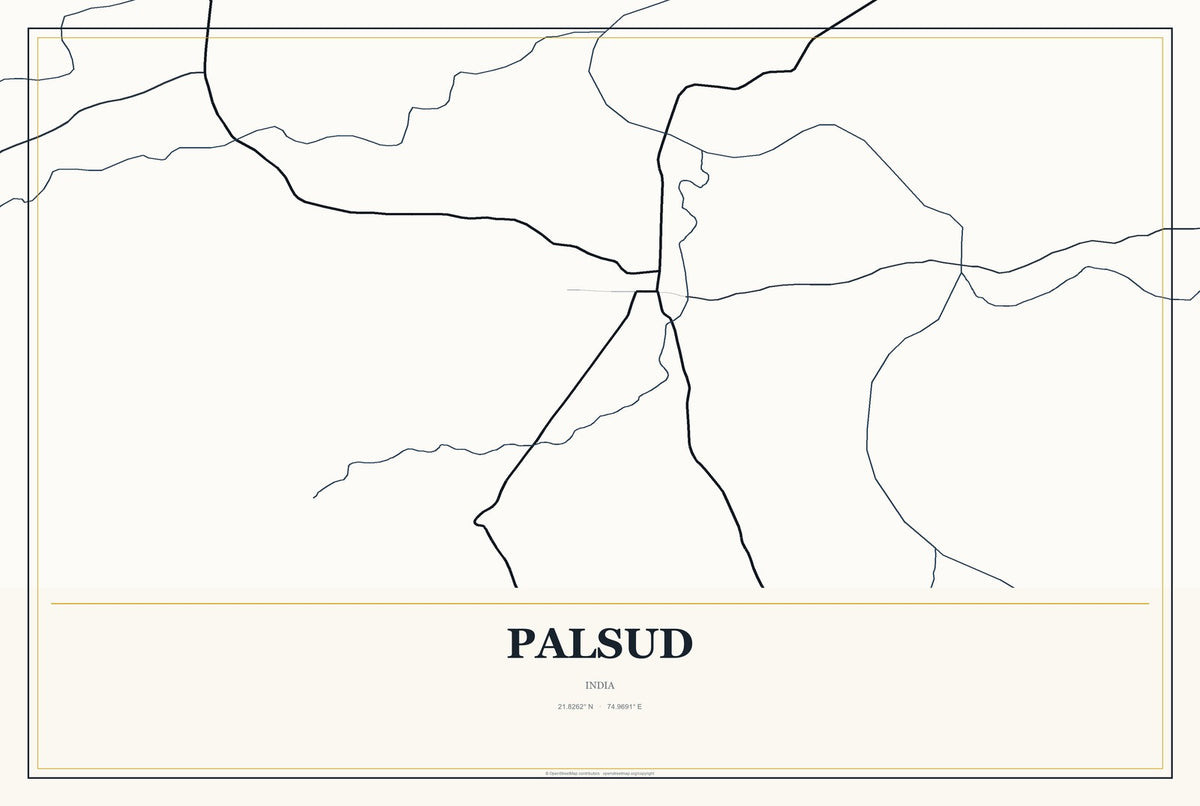Palsud, India City Map Aluminum Sign in Citrine Modern style
