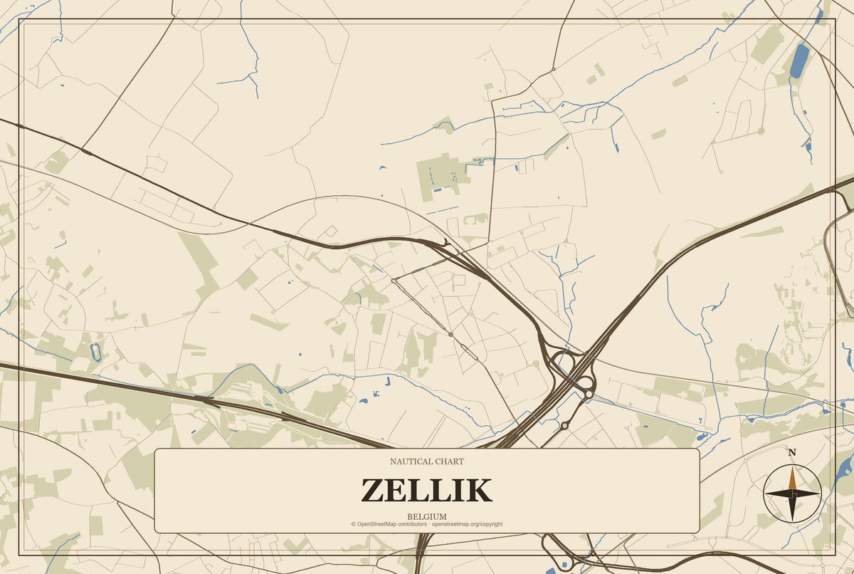 Zellik, Belgium City Map Aluminum Sign in Heritage Nautical style