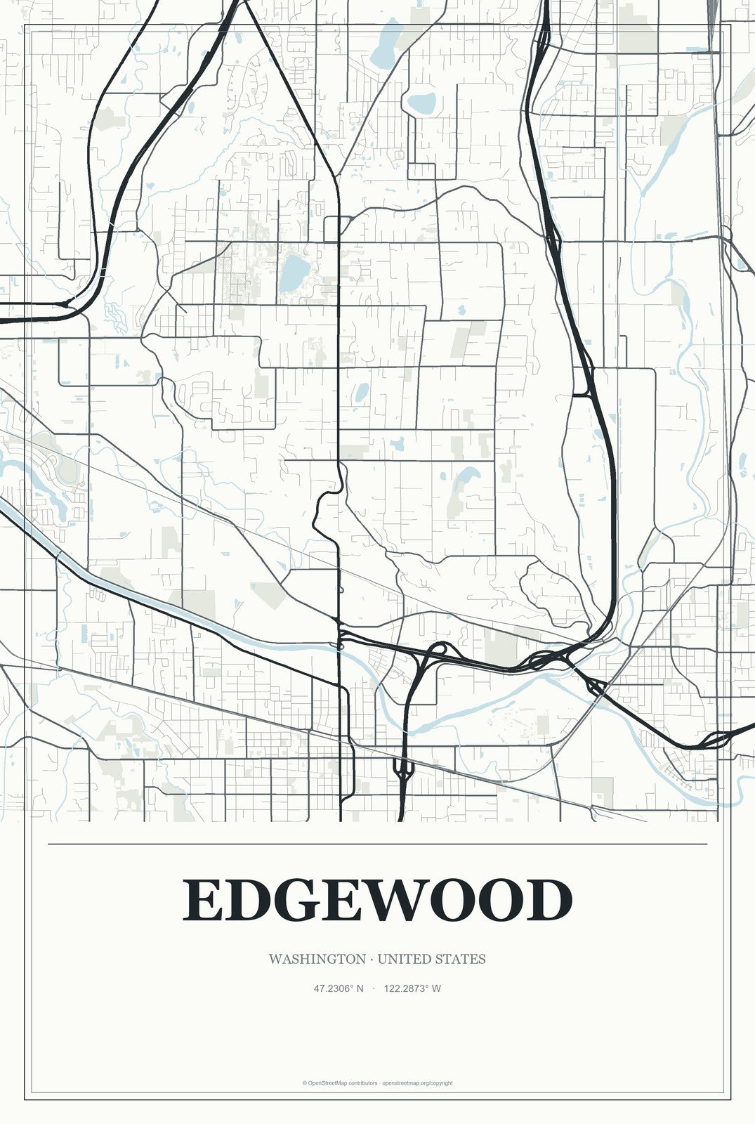 Edgewood, Washington City Map Aluminum Sign in Gallery Air style